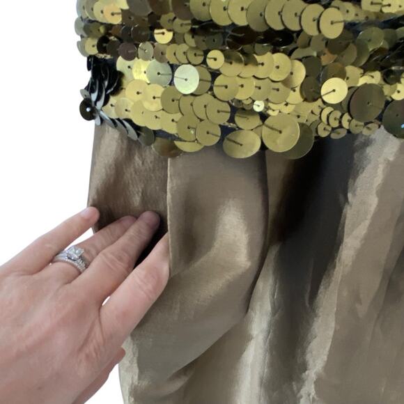 Alex Evenings Brown Shiny Metallic Belted Dress Cocktail Party size 12 pockets - Picture 2 of 7